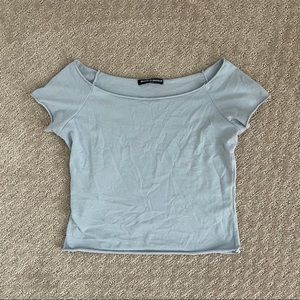 Brandy Melville Off the Shoulder Crop Top Tee Blue